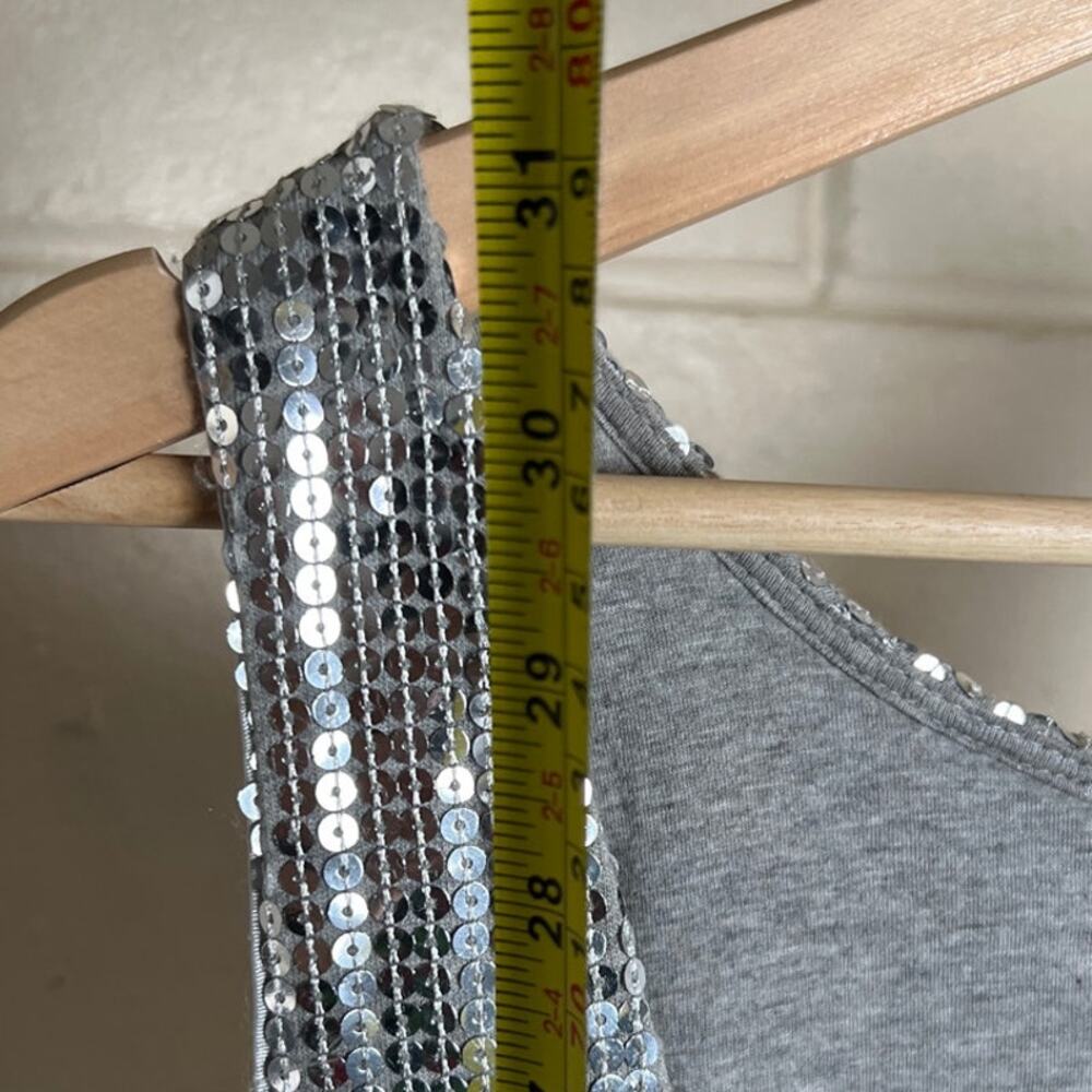 Y2K Sequin Silver Metallic 100% Cotton Tank Top *Dimensions In Picture* - Picture 4 of 5